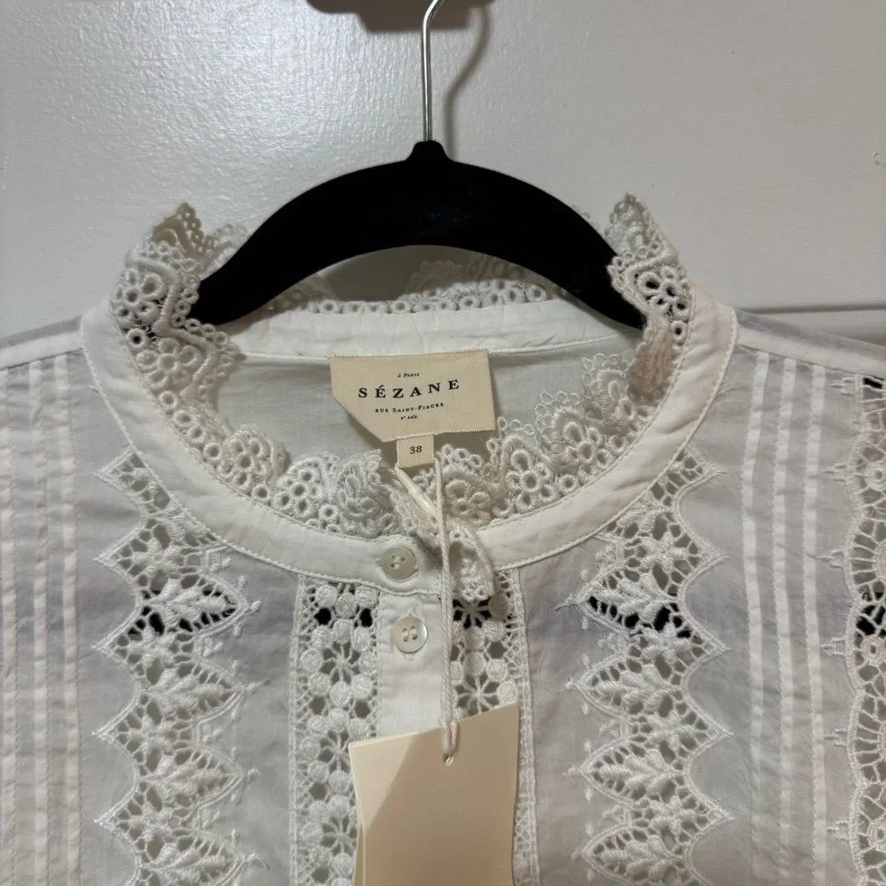 NWT Sezane Chemise Ryu Ecru Blouse Top Size 6 - Picture 4 of 11